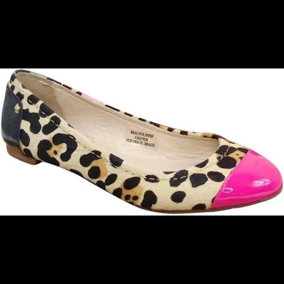 Kate Spade leopard fur hot pink patent lthr flats